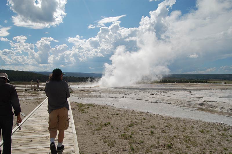 Walking in Yellowstone cloudy weather